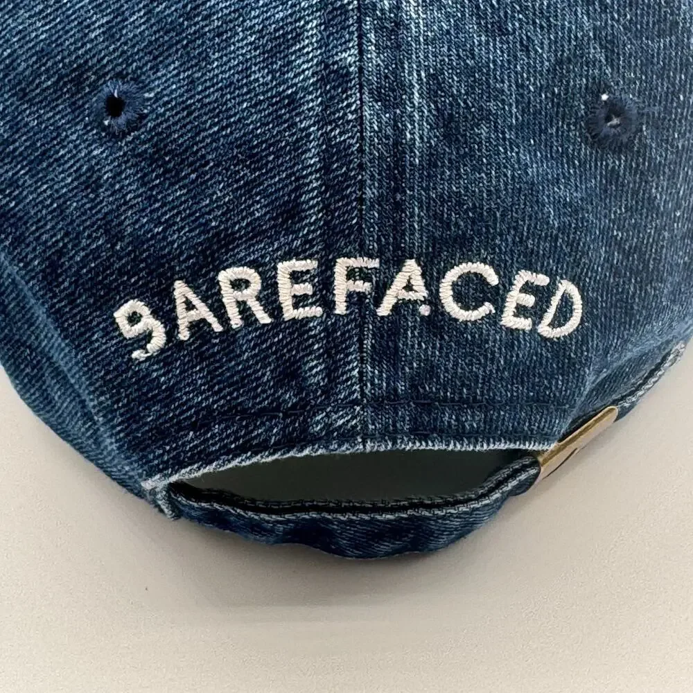 Barefaced Cosmetics No Sun Club Embroidered Logo Spell Out Denim Blue Hat Adjust